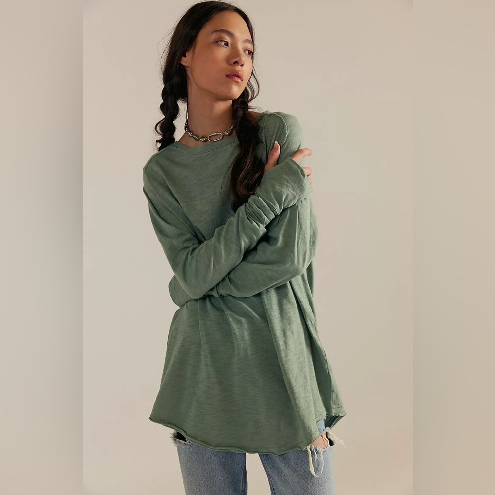 Free People We The Free NWT Arden Long Sleeve Tunic Top medium Sage Green Boho